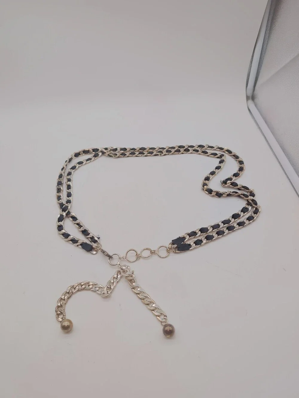 Vintage Double Row Chain Ribbon Belt Bolo Closure 40